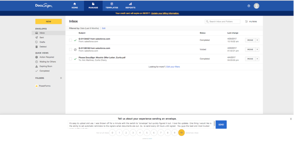 Wootric NPS Survey in DocuSign