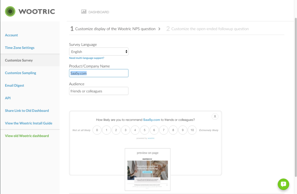 Customize the Wootric NPS Survey