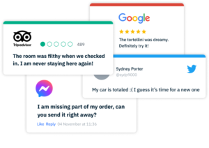 Reviews from Tripadvisor, Google, Facebook and Twitter as part of reputation management.