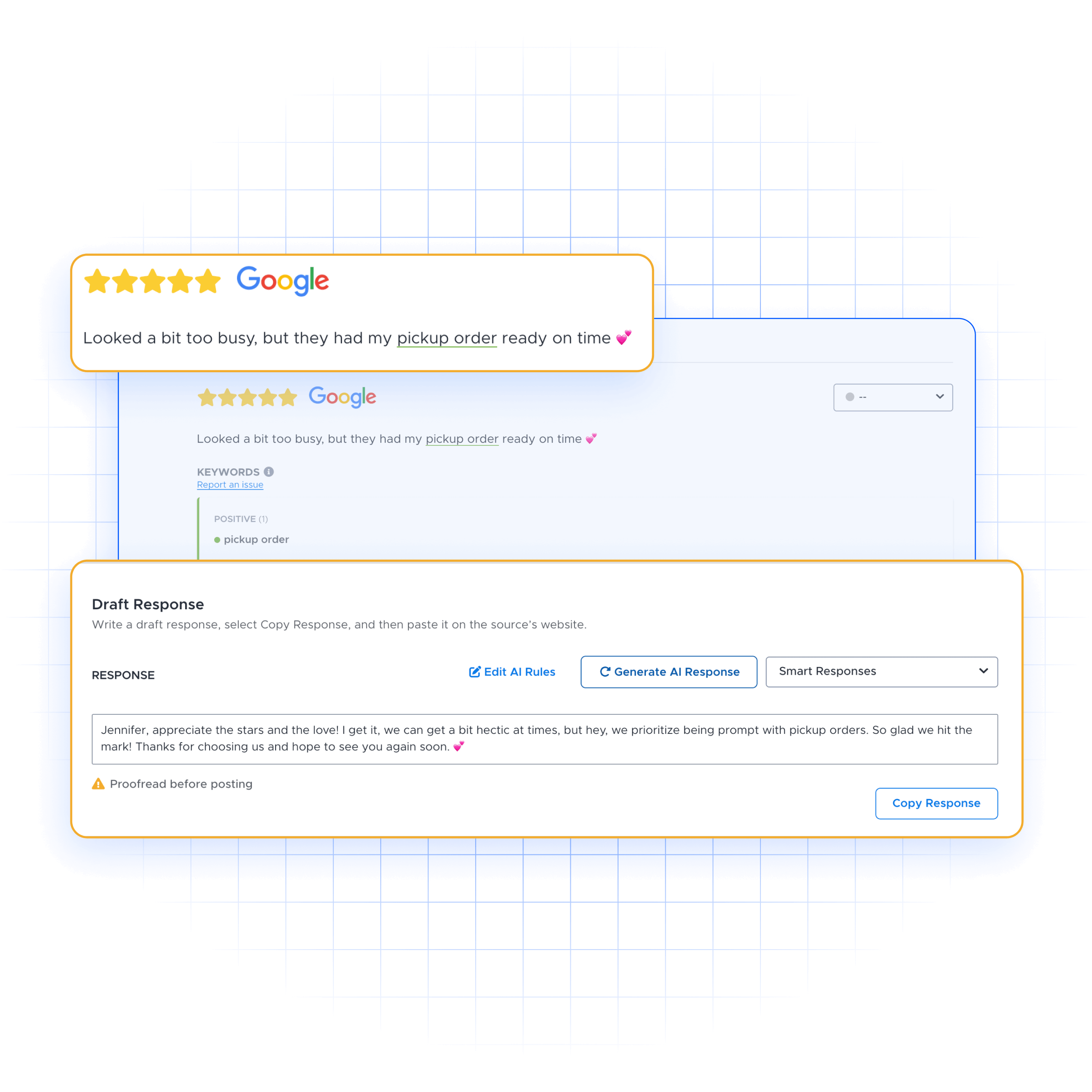 AI generating responses to Google reviews.