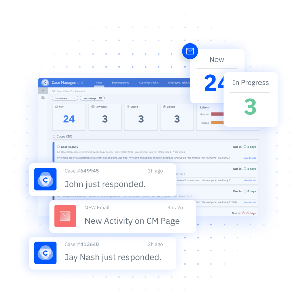 Case management tracking dashboard in Pearl-Plaza's XI Platform