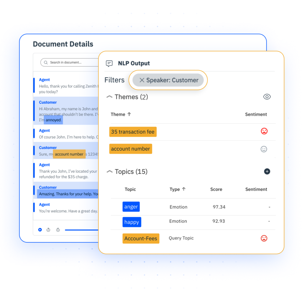 Pearl-Plaza's contact center solution that shows individual speaker insights to help improve customer service. 