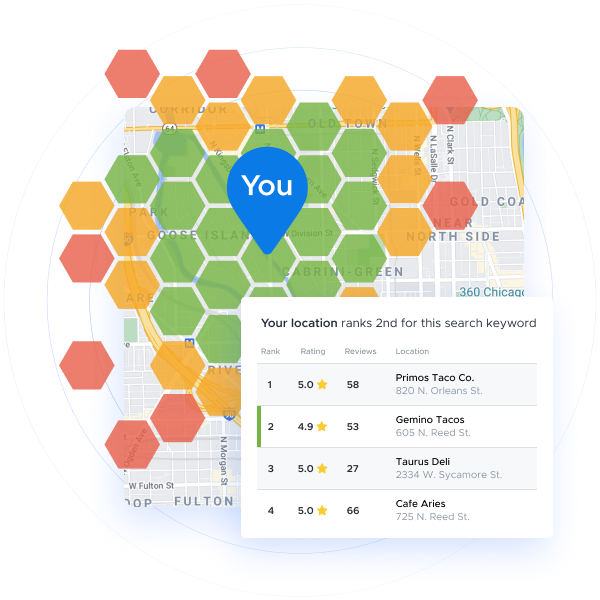 A chart showing local search rankings for a specific keyword by business. 